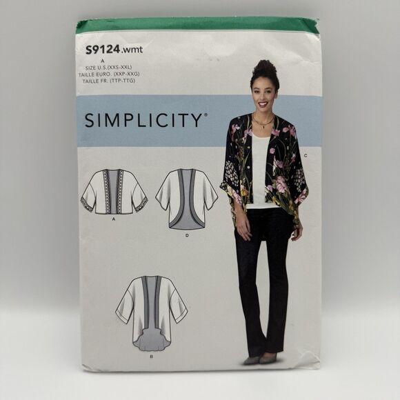 Simplicity S9124 Sewing Pattern Misses’ Kimono Jackets Size XXS-XXL, 4-26 UNCUT - Picture 1 of 3